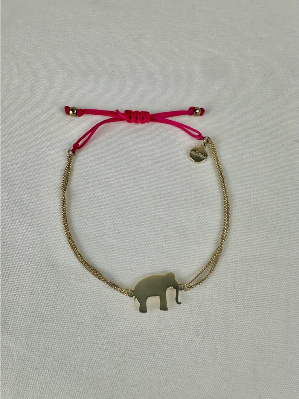 Stella & Dot, Gold Plated Elephant Bracelet, Adjustable, Pink